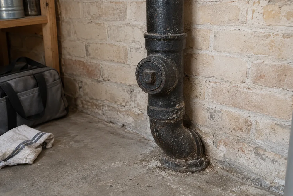 Closed sewer access fitting with room for service equipment